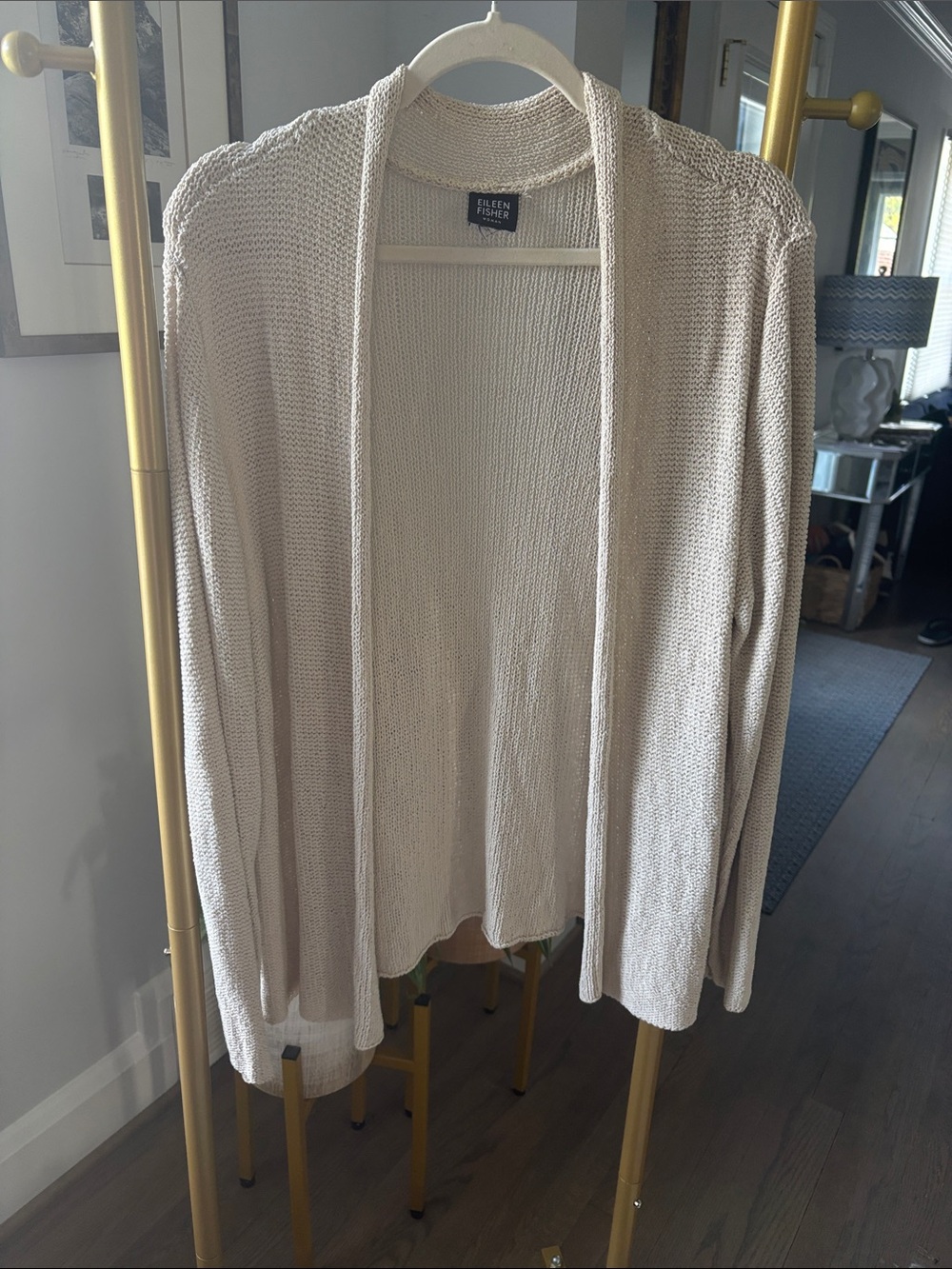 Eileen Fisher Lightweight Open-Front Cardigan in Cream Beige